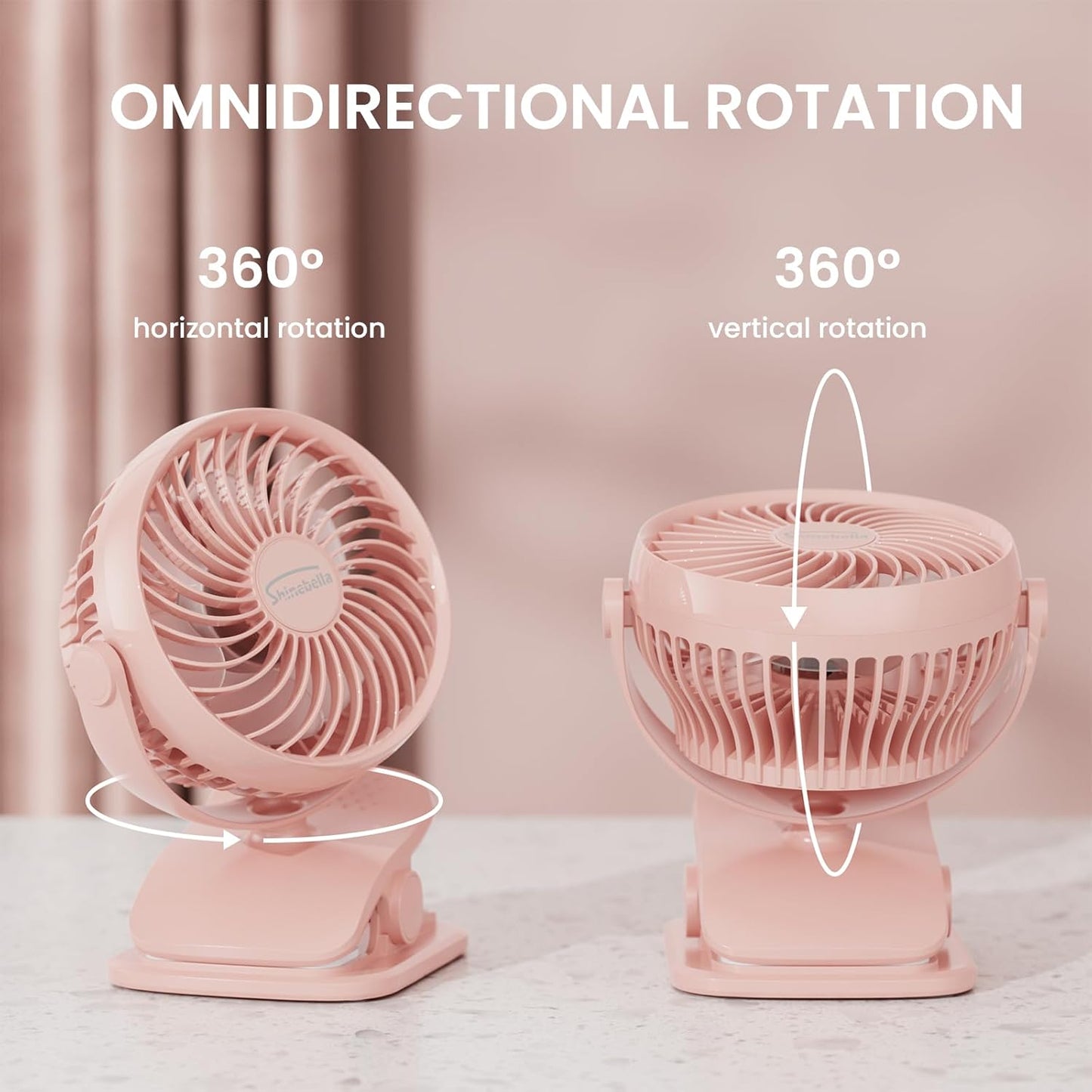 Shinebella AA Battery Powered Clip on Fan with 4-Speed, 5’’ Small Desk Fan with Aroma Function, USB Powered, 360°Rotation, Ultra Quiet, for Golf Cart, Stroller, Bedroom,Car(Batteries Not Included)