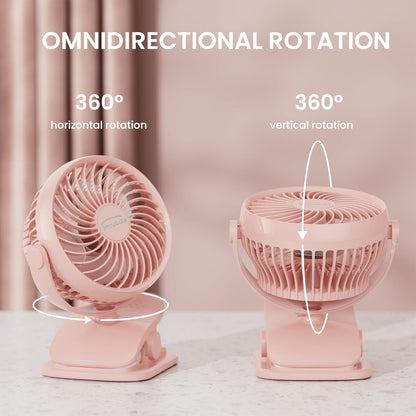 Shinebella AA Battery Powered Clip on Fan with 4-Speed, 5’’ Small Desk Fan with Aroma Function, USB Powered, 360°Rotation, Ultra Quiet, for Golf Cart, Stroller, Bedroom,Car(Batteries Not Included)
