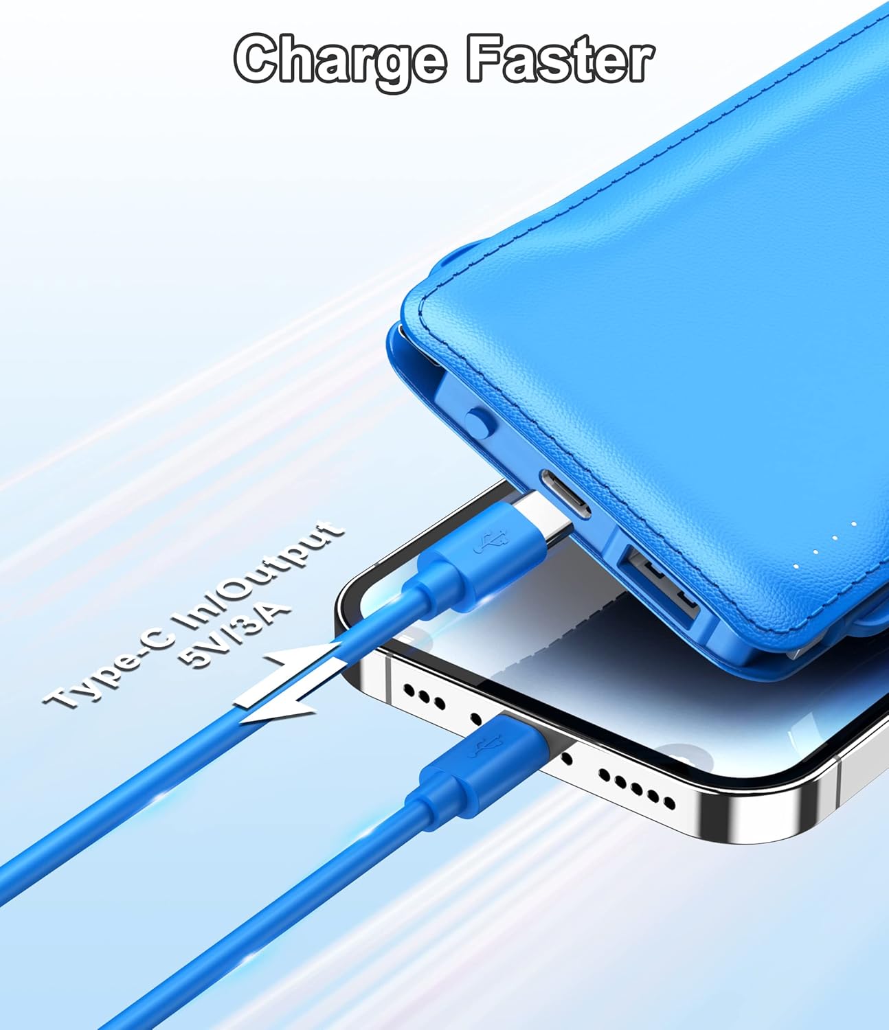 TG90° 10000mah Power Bank Portable Charger with Built-in Cables, Portable Phone Charger Battery Backup Compatible with iPhone 16 15 14 13 12 and Android Phones