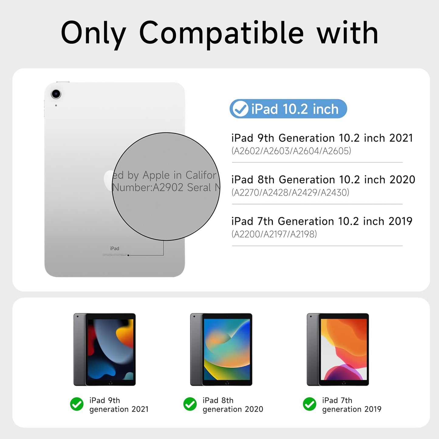 HOU Combo Keyboard Case for iPad 9th Generation (10.2", 2021)/8th Gen/7th Gen/iPad Air 3/Pro 10.5 Multi-Touch Trackpad,7 Color Backlight,Rotatable & Detachable,Portrait/Landscape Modes,Navy Blue