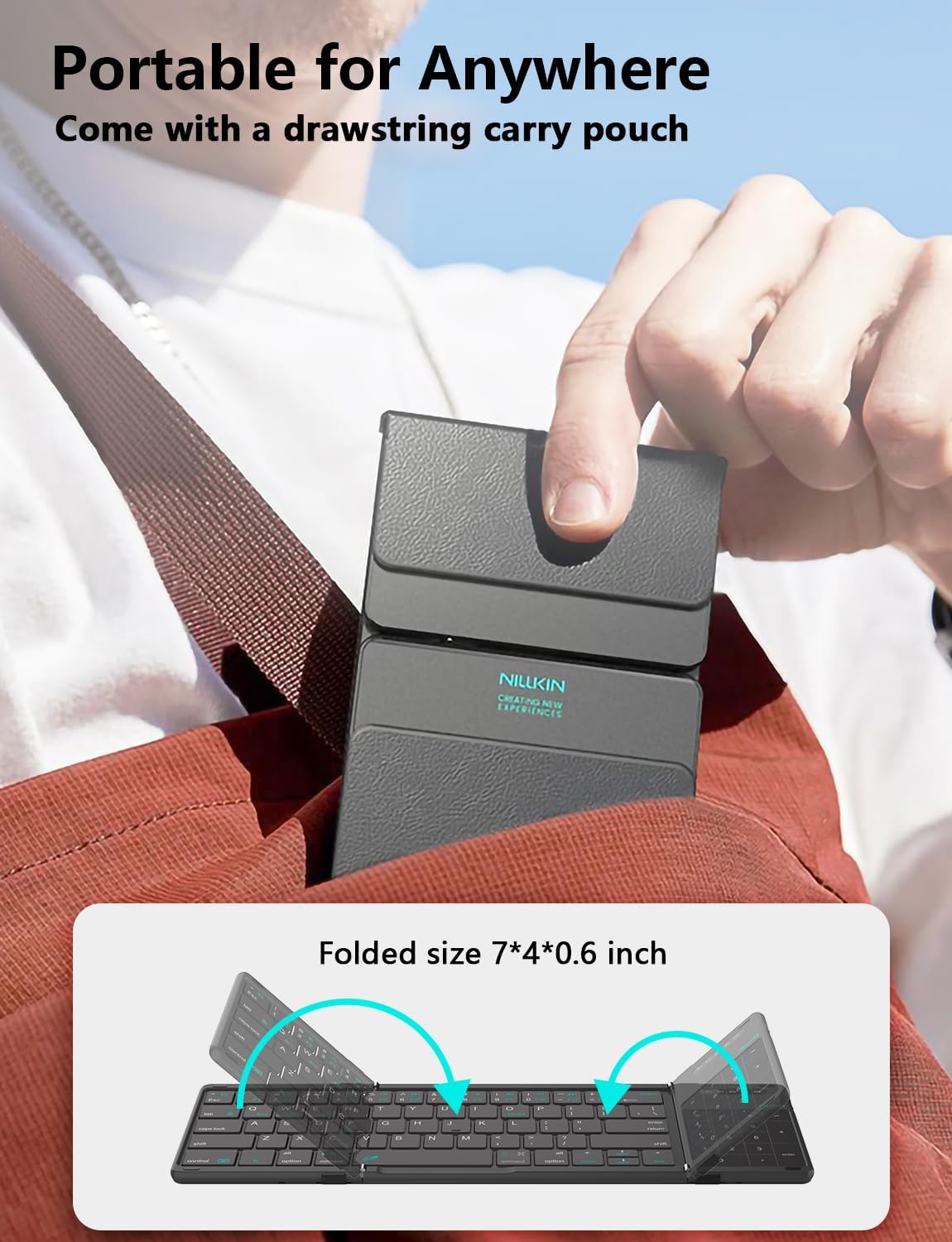 Nillkin Foldable Keyboard with Touchpad, Bluetooth Keyboard with Number Pad, Full Size Keys, Large Trackpad Small Travel Portable Keyboards for iPad Laptop PC Tablets -Black