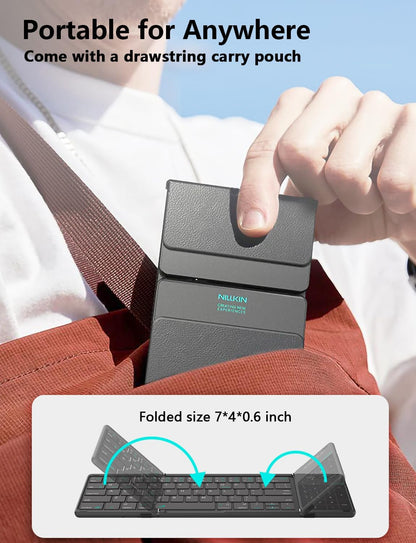 Nillkin Foldable Keyboard with Touchpad, Bluetooth Keyboard with Number Pad, Full Size Keys, Large Trackpad Small Travel Portable Keyboards for iPad Laptop PC Tablets -Black