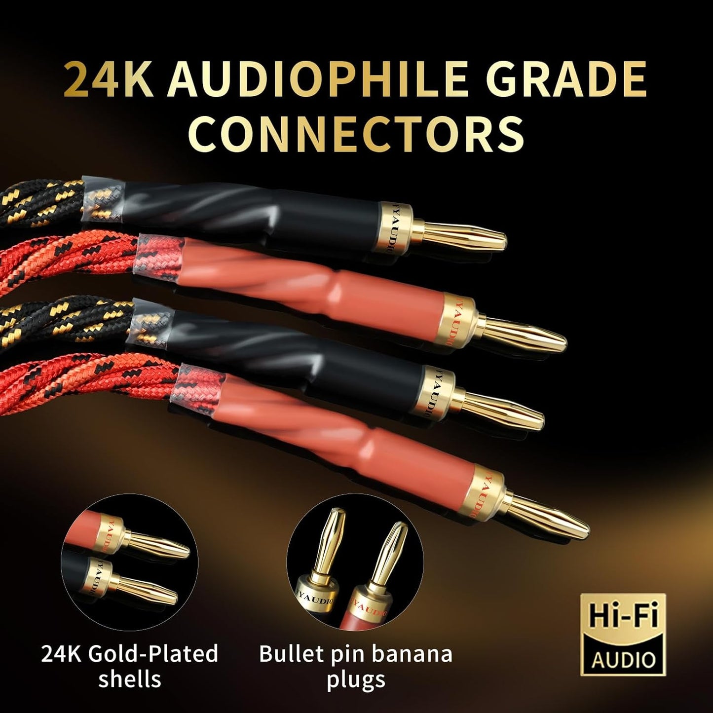 10 AWG Audiophile HiFi Speaker Audio Cable–4N OFC Core,24K Gold-Plated Banana Plugs with Nylon Braid,Compatible with Amplifier,Speakers,AV Receiver & Home Theater(9.84ft/3m) 2-Pack