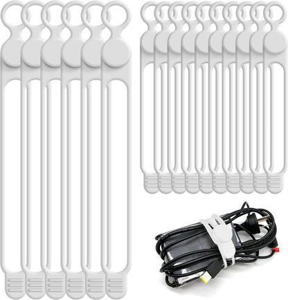 Nearockle Silicone Cable Ties Cord Organizer for Cable Management, 16PCS 4.2" and 7.1" Reusable Cable Organizer Electronic Accessories for Home, Office, Kitchen, School, Travel (White)
