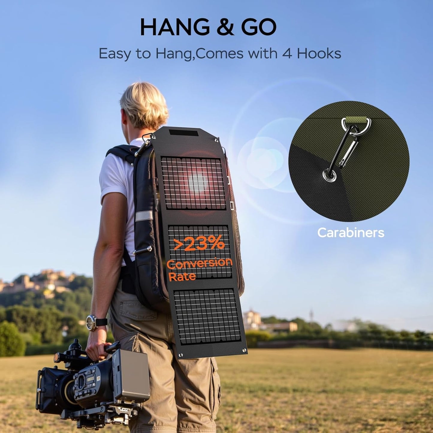 MARBERO Portable Solar Panel 30W Solar Panel Charger 23% High Efficiency Foldable Solar Panels QC3.0 USB & DC Port Compatible with Cell Phone Ipad Laptop IP65 Waterproof for Camping Outdoor Cloudy