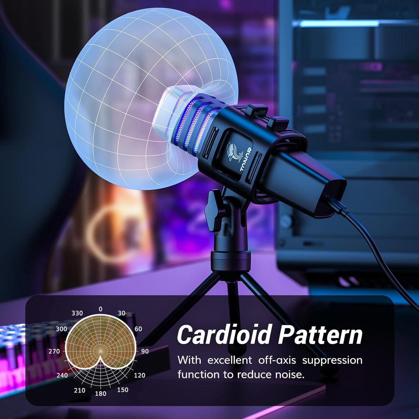 TONOR RGB USB Microphone, Cardioid Condenser Computer PC Mic with Tripod Stand, Pop Filter, Shock Mount for Gaming, Streaming, Podcasting, YouTube, Twitch, Compatible with Laptop Desktop,TC30 with RGB