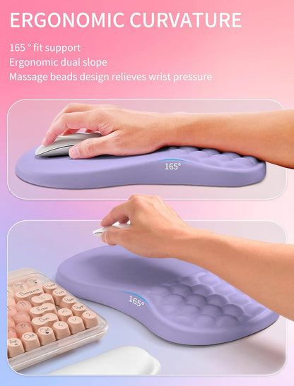 Hokafenle 2in1 Combination, Wave Keyboard Wrist Rest and Ergonomic Curvature Mouse Pad Wrist Support for Relieve Wrist Pain, Filled with Soft Cushion Memory Foam, Purplish Blue
