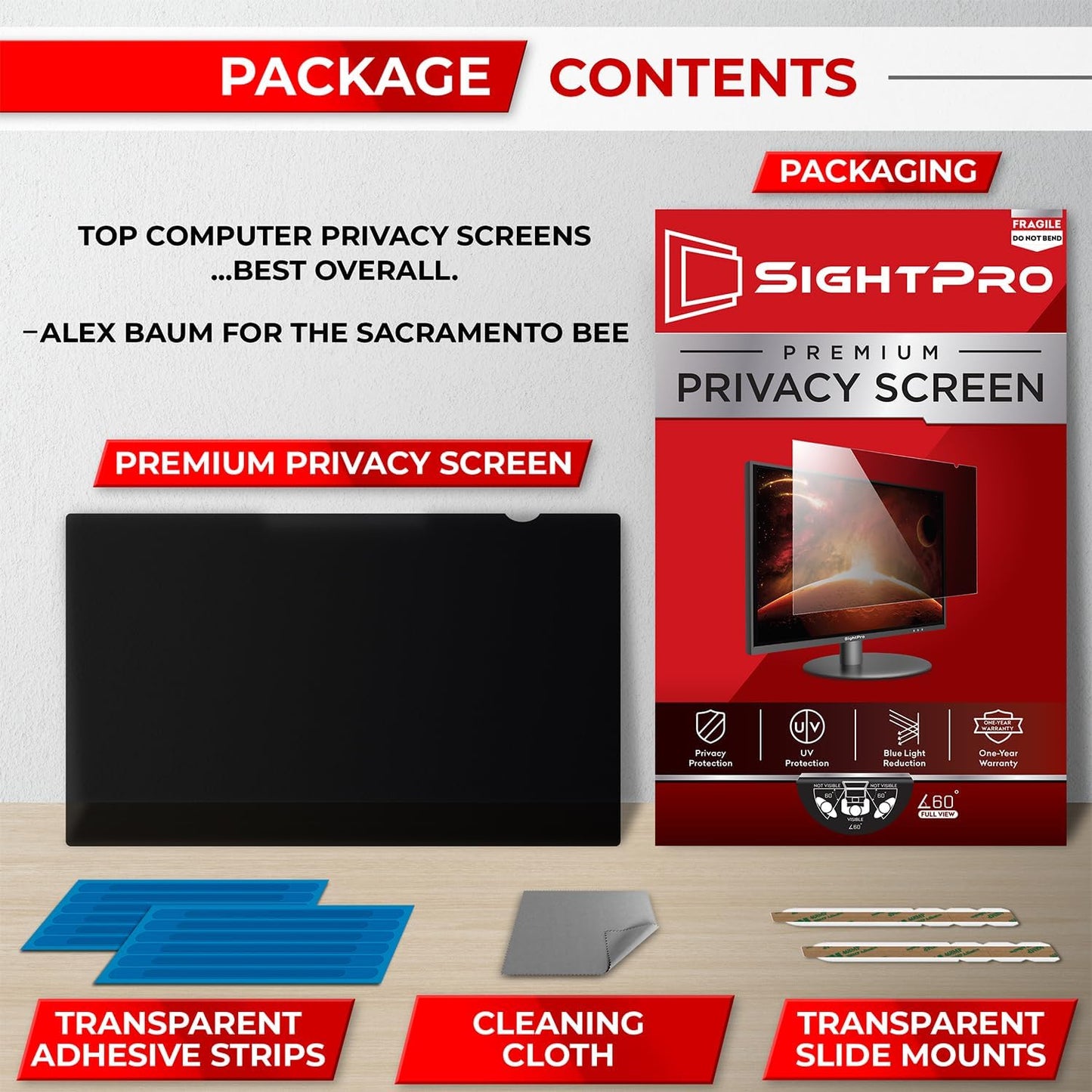 20 Inch 16:9 Computer Privacy Screen Filter for Monitor - Privacy Shield and Anti-Glare Protector (17 7/16" x 9 13/16")