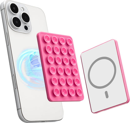 Sucky Upgraded Magnetic Suction Cell Phone Grip for MagSafe Case, Silicone Octo Cup Buddy Holder, Durable Magnet Phone Accessory for iPhone and Android (Pink)