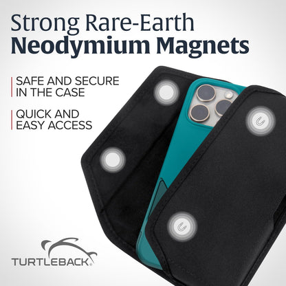 Turtleback Belt Clip for iPhone 16 Pro, 16e, 15 pro 14 Pro 13 Pro -Medium- Fits w/Shockproof Commuter Style Cases, Premium Black Nylon, Horizontal Belt Holder, Magnetic Closure HD Rotating Clip