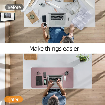 YSAGi Desk Mat, 35.4" x 17" Waterproof Laptop Leather Pad Protector, Large Blotter for Keyboard and Mouse, Writing Pad for Office and Home (Dark Pink+Pink)