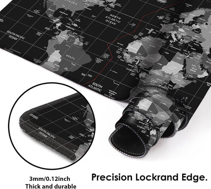 Galdas Gaming Mouse Pad XXL XL Large Long Extended Big Mousepad Non-Slip Rubber Keyboard Desk Pad with Stitched Edges for Laptop Home Office (31.5x11.8x0.08 Inch) … (Black World Map)