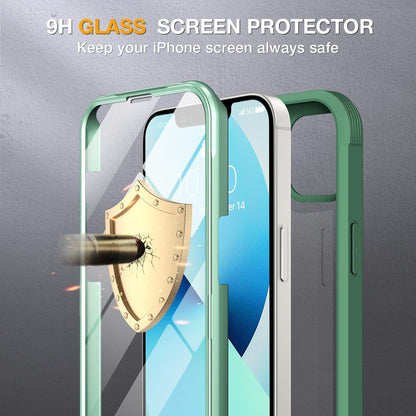 Miracase for iPhone 13 Case 6.1'', [Bubble Free] Full-Body Bumper Phone case with Built-in Full Glass Screen,No Gap,Compatible with MagSafe,Green