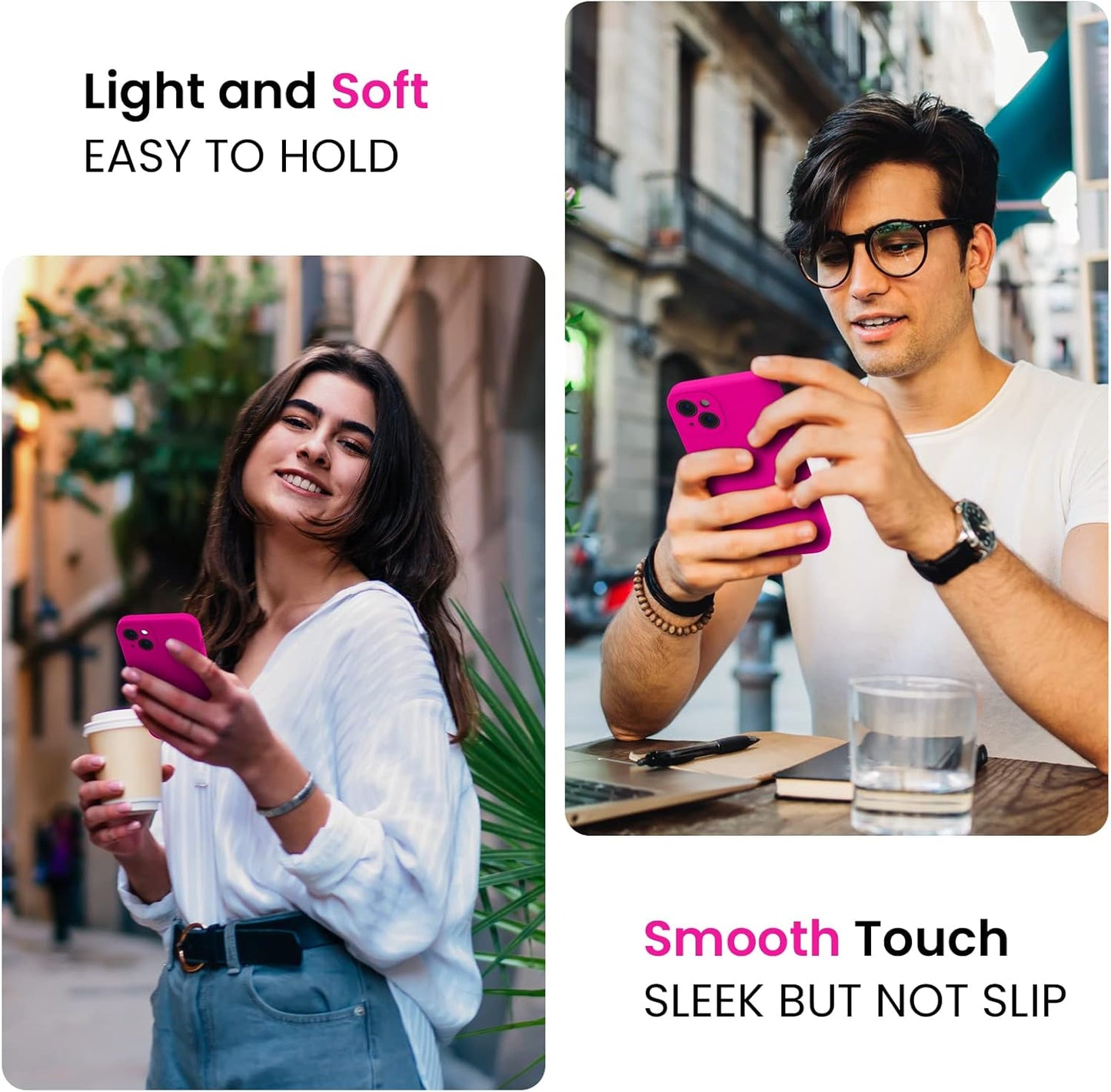 FireNova Designed for iPhone 15 Case, Silicone Upgraded [Camera Protection] Phone Case with [2 Screen Protectors], Soft Anti-Scratch Microfiber Lining Inside, 6.1 inch, Hot Pink