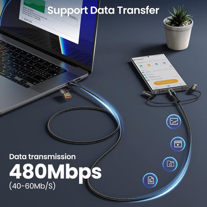 USB C to Multi Charging Cable, USAMS 100W 4FT 5A Type C to Type C Fast Charger Charging Cord with LED Display 5-in-1 C/A to C/Micro/IP Sync Charger Adapter Compatible for Laptop/Tablet/Phone