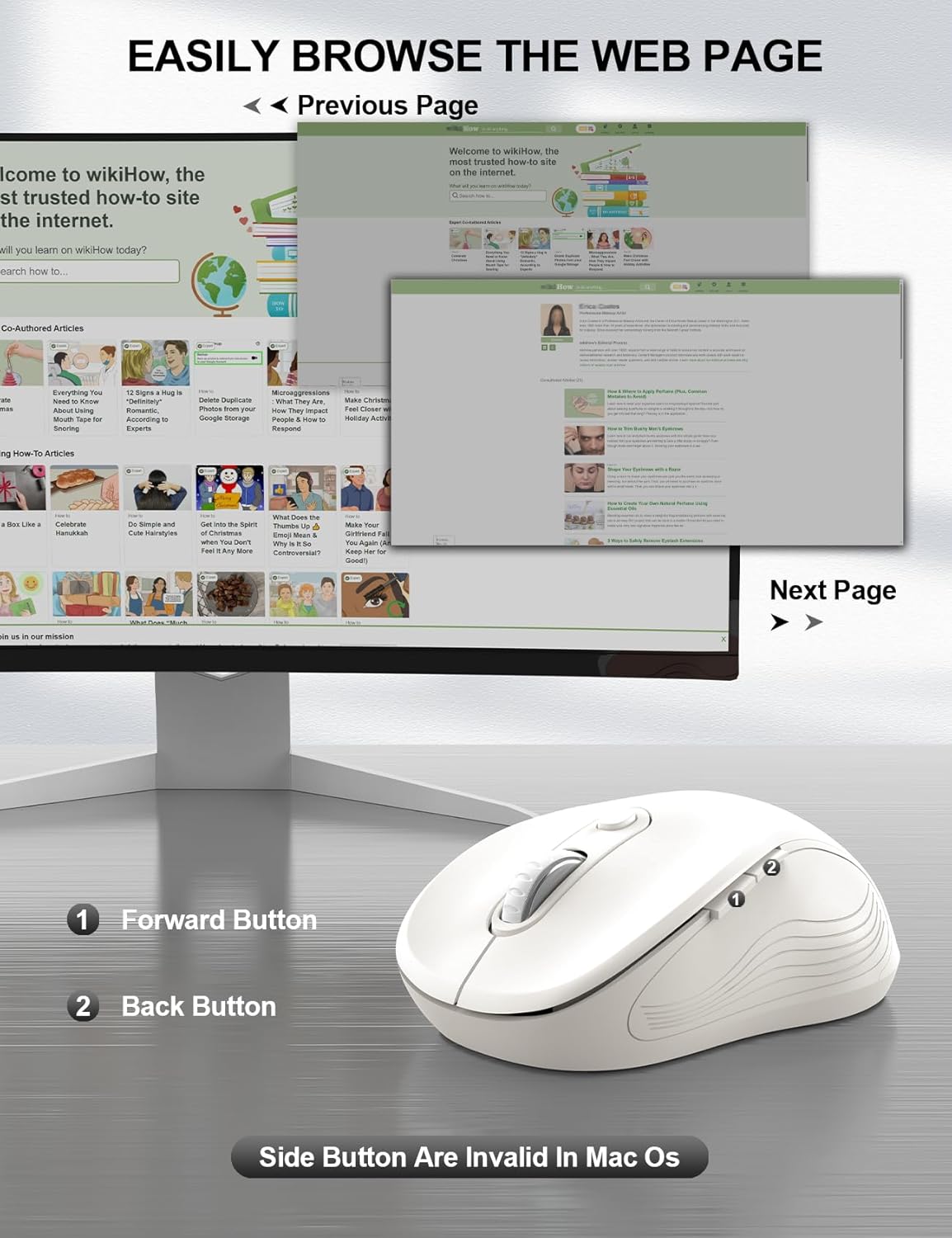 Trueque Wireless Mouse for Laptop, 2.4GHz Ergonomic Computer Mouse with Back & Forward Buttons, 3-Level DPI, 6 Buttons, Optical USB Cordless Mice for Windows Chromebook MacBook PC (Pure White)