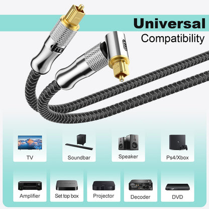 EMK Premium 24K Gold-Plated Right Angle Optical Cable – 90° Toslink to Toslink (0.5M/1.5Ft), 360° Rotatable for Soundbars, TVs & Home Theater