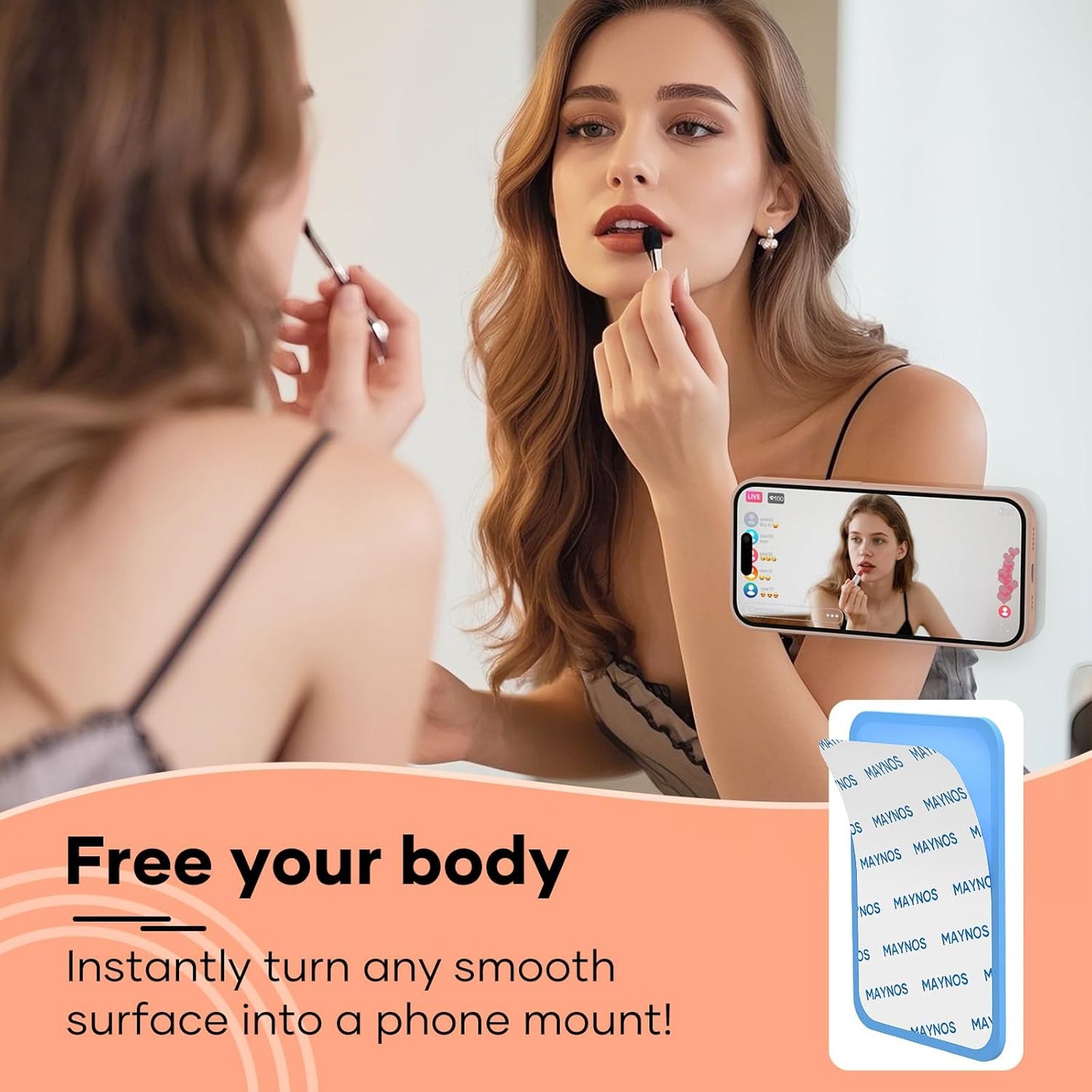 Silicone Phone Sticky Grip, Suction Phone Case Mount for iPhone and Android, Hands-Free Sticky Cell Phone Grip, Mobile Fidget Mirror Holder for Selfies and Videos