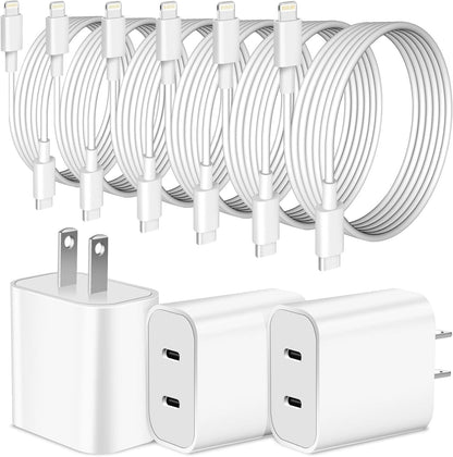 Super Fast iPhone Charger,Dual Port USB C iPhone Charger Fast Charging Block,3Pack Double Type C Wall Power Delivery Adapter,6Pack Quick USB C to Lightning Cable for iPhone 14 Pro/13/12/11/MiNi/XS/XR