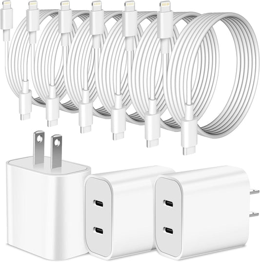 Super Fast iPhone Charger,Dual Port USB C iPhone Charger Fast Charging Block,3Pack Double Type C Wall Power Delivery Adapter,6Pack Quick USB C to Lightning Cable for iPhone 14 Pro/13/12/11/MiNi/XS/XR