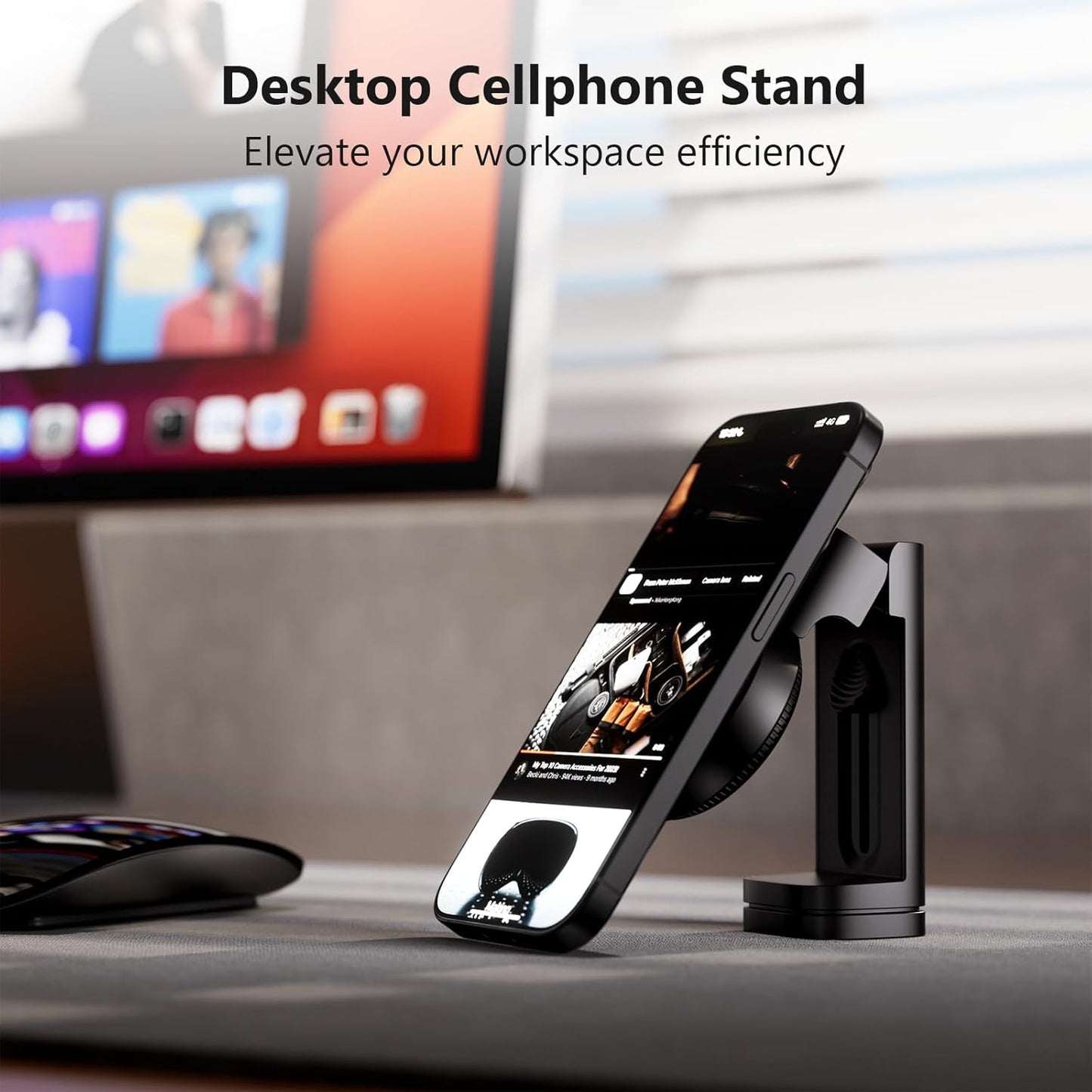 MiiKARE Travel Essentials Magnetic Airplane Phone Holder, Universal Handsfree Phone Mount for Flying with 360 Degree Rotation, Travel Must Haves Phone Stand for Desk, Tray Table, Black&Black