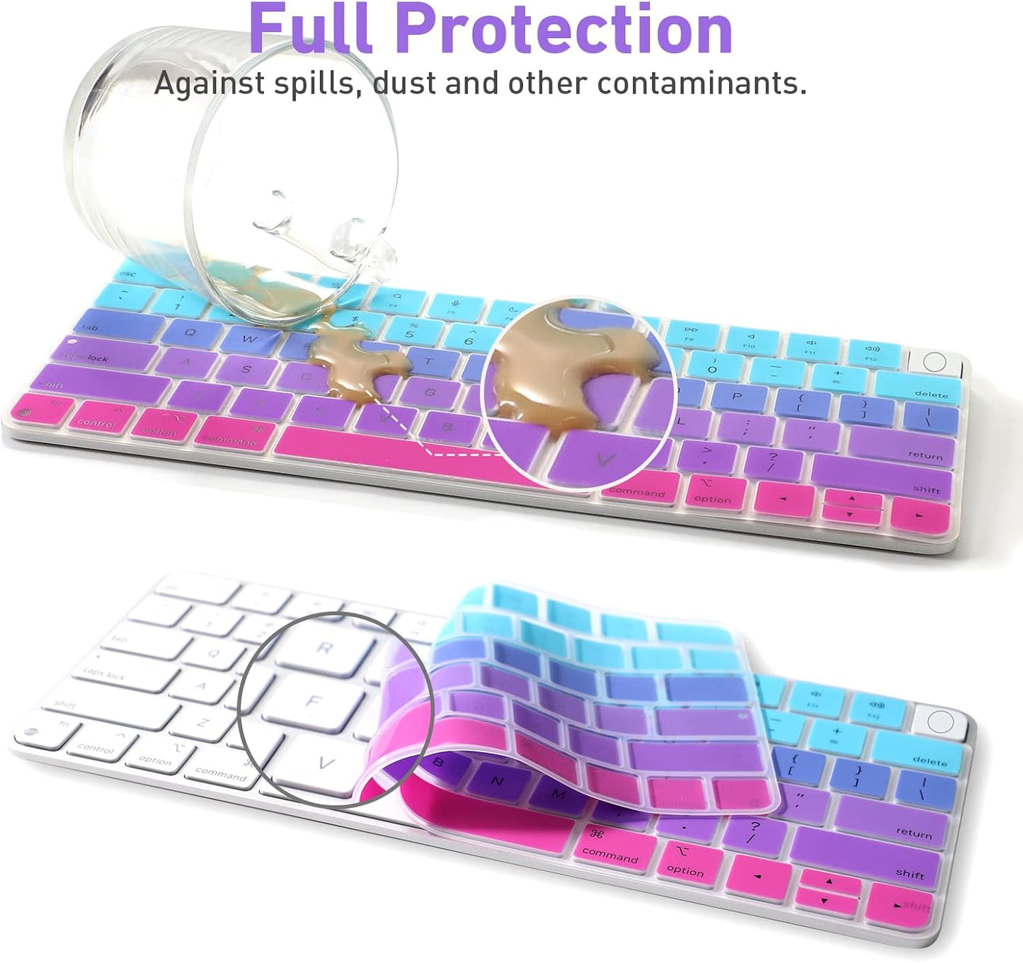 Allinside Silicone Keyboard Cover for iMac Magic Keyboard A2449/A2450, Protective Skin for iMac 24" Wireless Keyboard Released in 2021, US Layout, Ombre Blue Pink