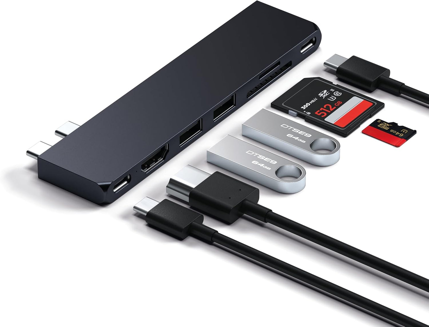 Satechi 7 in 1 USB C Hub Multiport Adapter Pro Slim, USB C Dongle, 100W Charging, 4K HDMI, USB 4, USB 3.2 Gen 2, SD/Micro Card Reader for Mac, MacBook Air/Pro M4/M3/M2/M1 - Midnight