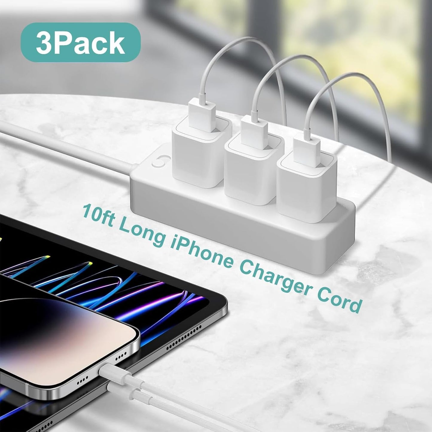 iPhone Charger,[Apple MFi Certified]3 Pack 10ft iPhone Charger Data Sync Transfer Lightning Cable with Travel USB Wall Charger Block Compatible with iPhone 14/13/12/11 Pro/SE/XS/X/XR/8/7/iPad/AirPods
