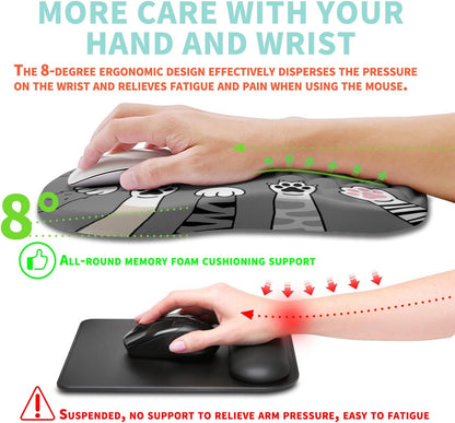 Ergonomic Mouse Pad Wrist Support with Memory Foam Massage Bulge, Carpal Tunnel Pain Relief Mousepad Wrist Rest for Mouse(12x8 inch, Paw)