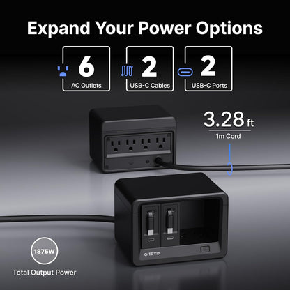 Gitryin 10-in-1 Desktop Charging Station with 2 Retractable Type-C Wall Chargers, 40W USB-C Power Strip with Flat Plug, Extension Cord with 1020J Surge Protection for Home Office