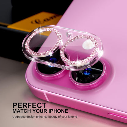 beuxece for 6 Pack iPhone 16 / iPhone 16 Plus Camera Lens Protector [Drop Protection] [Case Friendly] [Easy Installation] 9H Tempered Glass Camera Screen Protector Cover Accessories, Glitter Pink