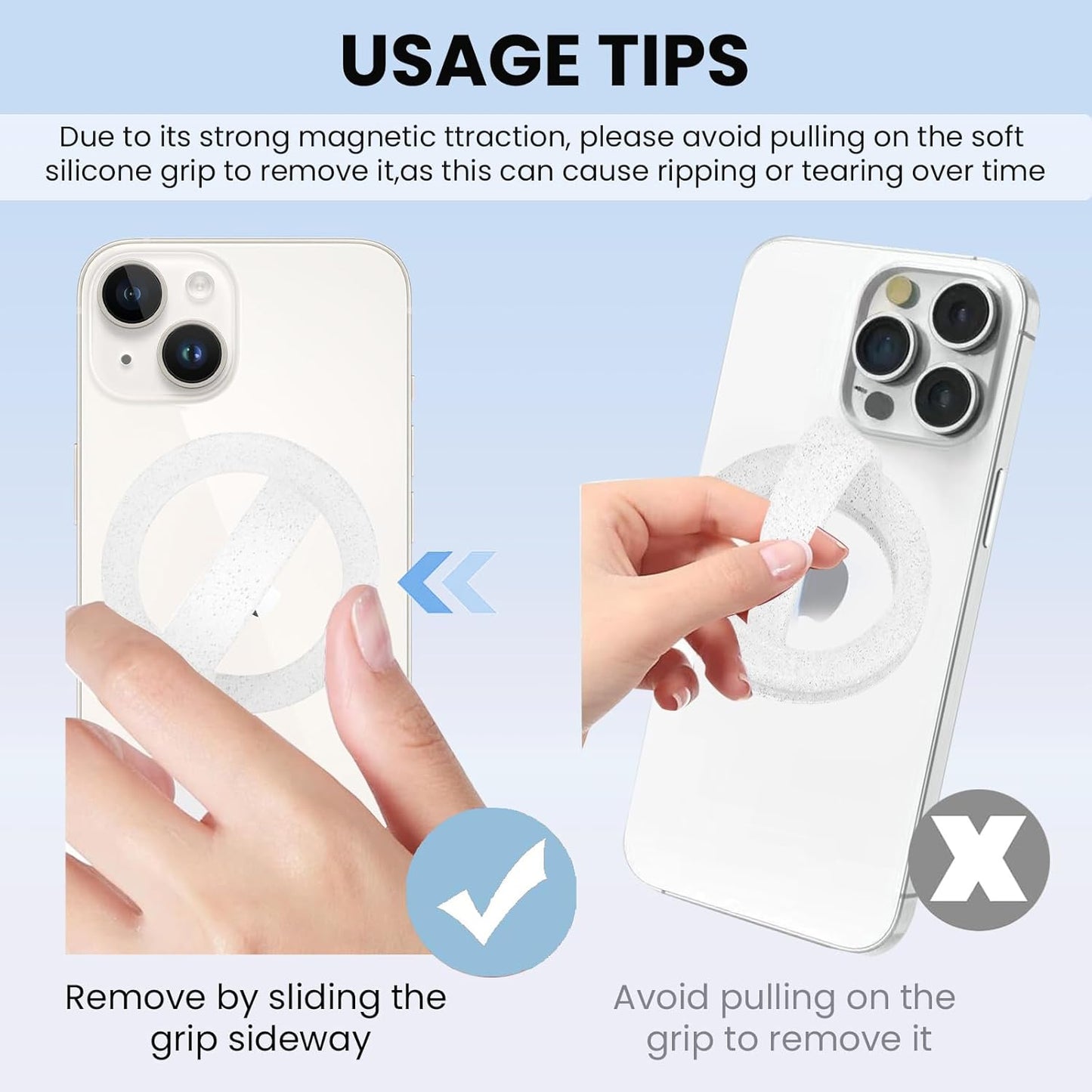 Magnetic Silicone Ring Grip Phone Holder, Loop Grip, Compatible with Magsafe for iPhone 12 Series (White sparkle)