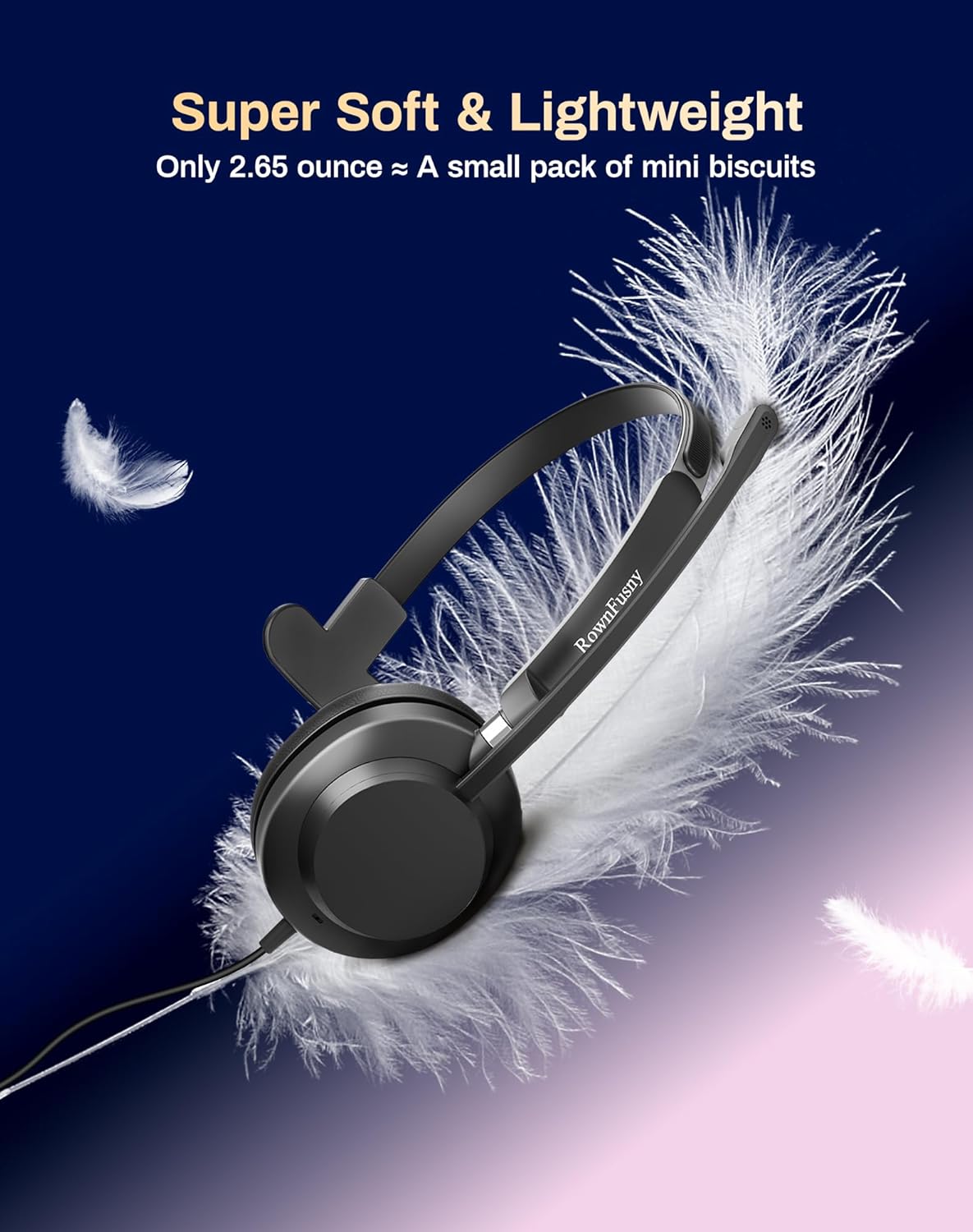 USB Headset with Microphone for PC & Laptop - Noise Reduction On-Ear Wired Headphones with in-Line Volume Control, Call Answer Button for MS Teams, IP Phones, Work, Zoom, Skype