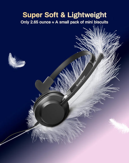 USB Headset with Microphone for PC & Laptop - Noise Reduction On-Ear Wired Headphones with in-Line Volume Control, Call Answer Button for MS Teams, IP Phones, Work, Zoom, Skype