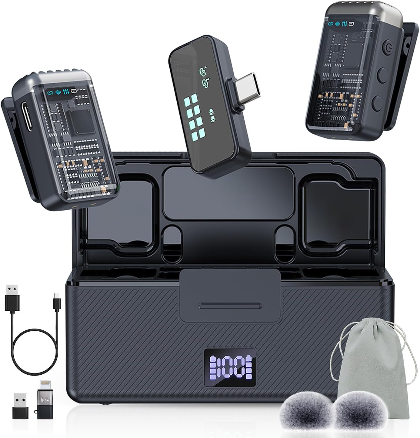 Microphone for iPhone with Charging Case Mini Microphone Wireless Lavalier USB C Lapel Mic Clip on Mic for iPhone, iPad, Android for Video Recording, Vlog, YouTube, TikTok