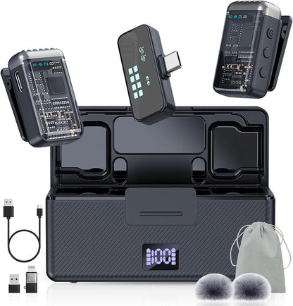 Microphone for iPhone with Charging Case Mini Microphone Wireless Lavalier USB C Lapel Mic Clip on Mic for iPhone, iPad, Android for Video Recording, Vlog, YouTube, TikTok