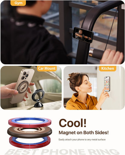 andobil [2025 Upgraded] Double-sided Magnetic Phone Grip for MagSafe [Sability Max] Strong Magnetic Phone Ring Holder Compatible with MagSafe Accessories, iPhone 16 Plus 15 14 13 12 Pro Max Mini Brown