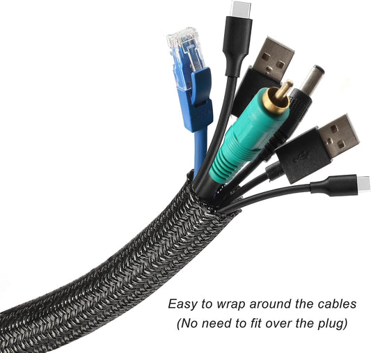 CrocSee 25ft - 1 inch Braided Cable Management Sleeve Cord Protector - Self-Wrapping Split Wire Loom for TV/Computer/Home Theater/Engine Bay - Black