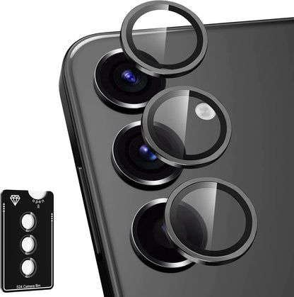 for Samsung Galaxy S24 Plus Camera Lens Protector, Individual Metal Ring Tempered Glass Lens Cover, [Strong Adsorption] Scratch Resistant Ultra-Thin HD Clear Lens Cover, 1 Set-Black