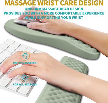Hokafenle 2 in 1 Ergonomic Mouse Pad Wrist Support & Wrist Rest for Computer Keyboard Set, with Relieve Carpal Tunnel Pain Massage Bulge and Full Memory Gel Design (2In1 Set, Light Green)