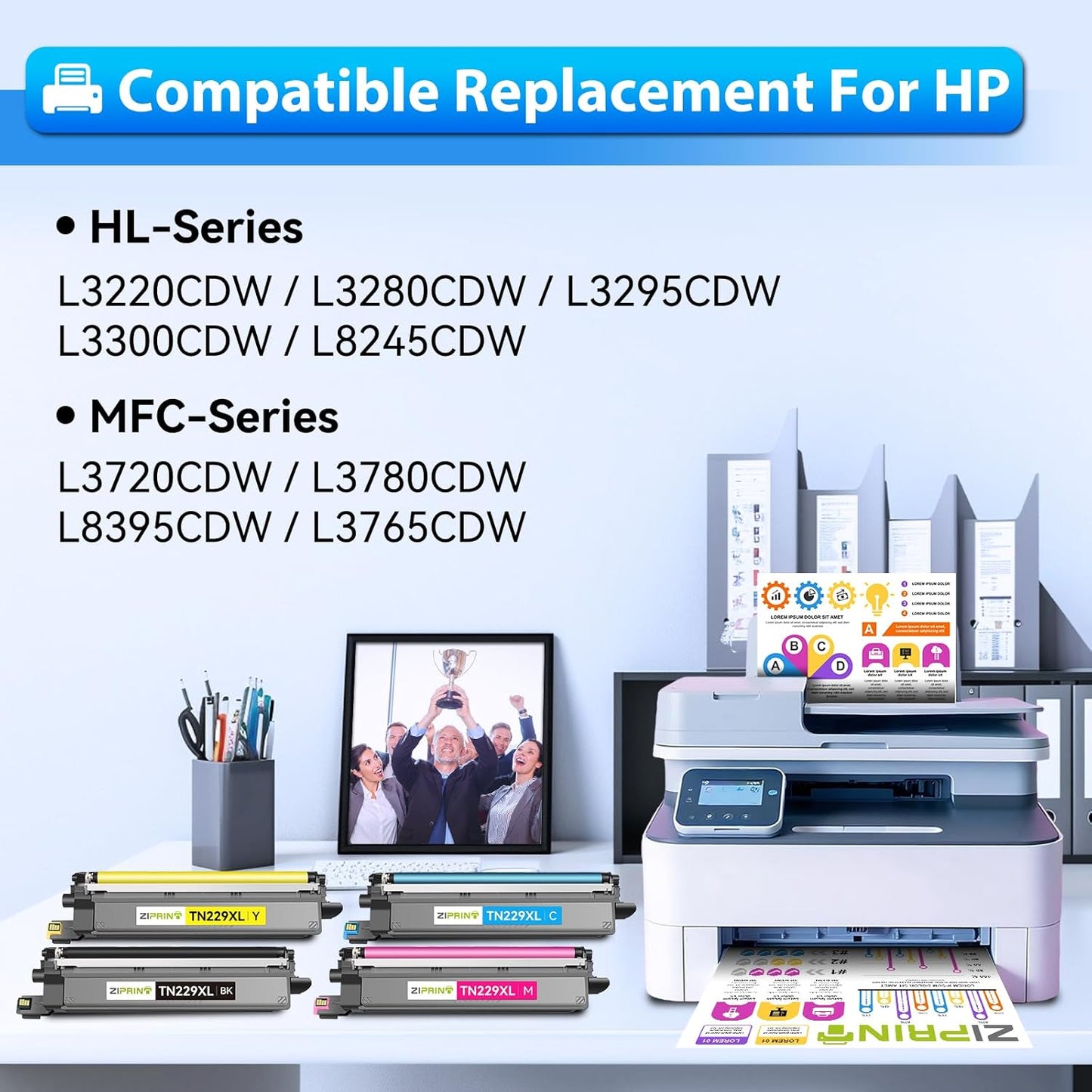 ZIPRINT TN229XL TN229 Toner 4 Pack Compatible Replacement for Brother TN229 TN 229 Toner Cartridges for Brother MFC-L3780CDW HL-L3280CDW MFC-L3720CDW HL-L3220CDW HL-L3300CDW HL-L3295CDW Printer