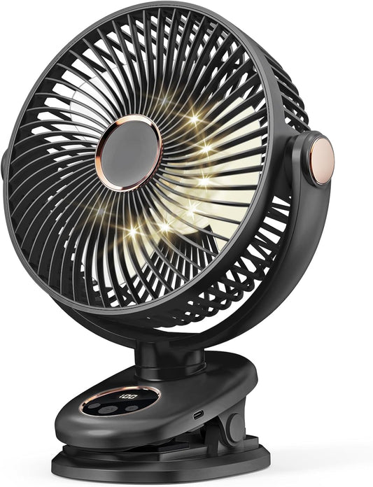 iNeibo 10000mAh Portable Clip on Fan, 90° Oscillating Fan, 8 Inch Rechargeable Battery Operated Desk Fan, Strong Airflow, 5 Speeds, Sturdy Clamp for Golf Cart Home Office Outdoor Travel (Black)