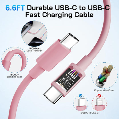 30W USB C i Phone 16 15 Charger Fast Charging, 2PACK Wall Charger for iPhone 16 15 Pro Max Charger Cord 6.6FT Fast Type C Charger Block for iPhone 16/16 Pro/15 Plus/15 Pro/15 Pro Max, iPad Pro, Pink