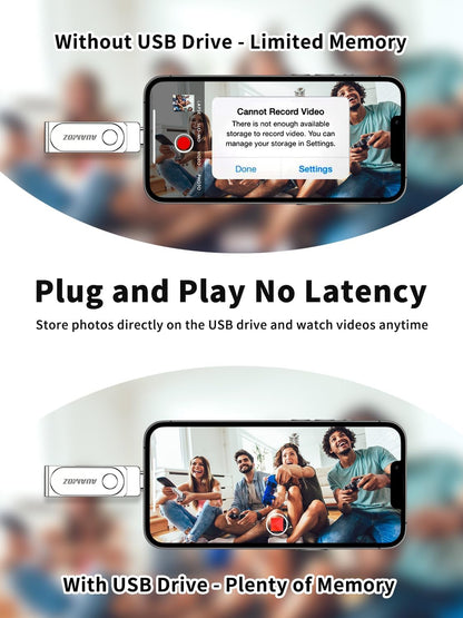 512GB Flash Drive Intended for iPhone, Memory Stick Storage Files Photos Videos Backup, Compatible with iPhone iPad Android PC, Plug and Play, No Application Required (Metal Silver)