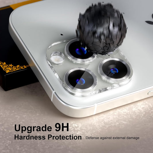 beuxece for 6 Pack iPhone 15 Pro/iPhone 15 Pro Max Camera Lens Protector [Drop Protection] [Case Friendly] [Easy Installation] 9H Tempered Glass Camera Screen Protector Cover, CD Silver