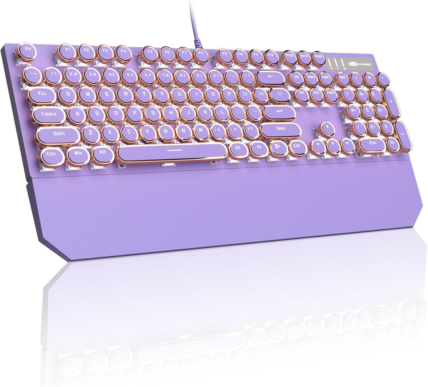 MageGee Typewriter Mechanical Gaming Keyboard, Retro Punk Purple Round Keycaps, 104 Keys LED White Backlit Wired Keyboards for Laptop MAC PC Gamer, with Magnetic Wrist Rest, Blue Switch