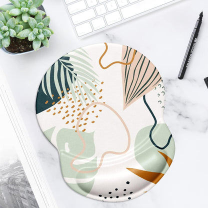 ITNRSIIET Ergonomic Mouse Pad with Gel Wrist Support Small Wrist Rest Smooth Surface Non-Slip PU Base Comfortable Office Supplies Pain Relief, 8.7 x 7.2 inches, Tropical Plants