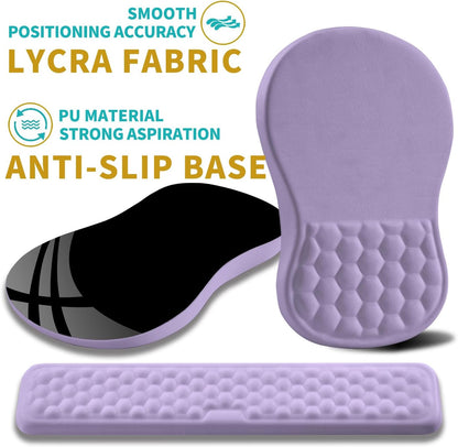 Hokafenle 2 in 1 Ergonomic Mouse Pad Wrist Support & Wrist Rest for Computer Keyboard Set, with Relieve Carpal Tunnel Pain Massage Bulge and Full Memory Gel Design (2In1 Set, Lavender)
