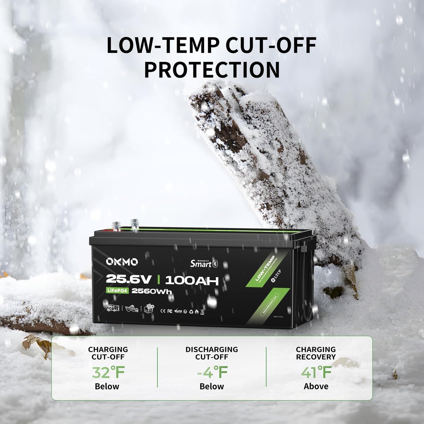 OKMO 24V 100Ah LiFePO4 Lithium Battery with Bluetooth for Marine, Trolling Motor, RV, 10 Years 15000+ Deep Cycles, 25.6V Iron Phosphate for Home Solar Energy Storage Off-Grid