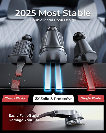 MRGLAS 2025 Upgraded Phone Holders for Your Car with New Metal Hook Clip, Handy Air Vent Cell Phone Car Mount [One Hand Operation], Universal Automobile Cradle for iPhone Android and All Smartphones